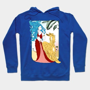 AFGHAN HOUND. Masked Gold Afghan with blue haired goddess. Hoodie